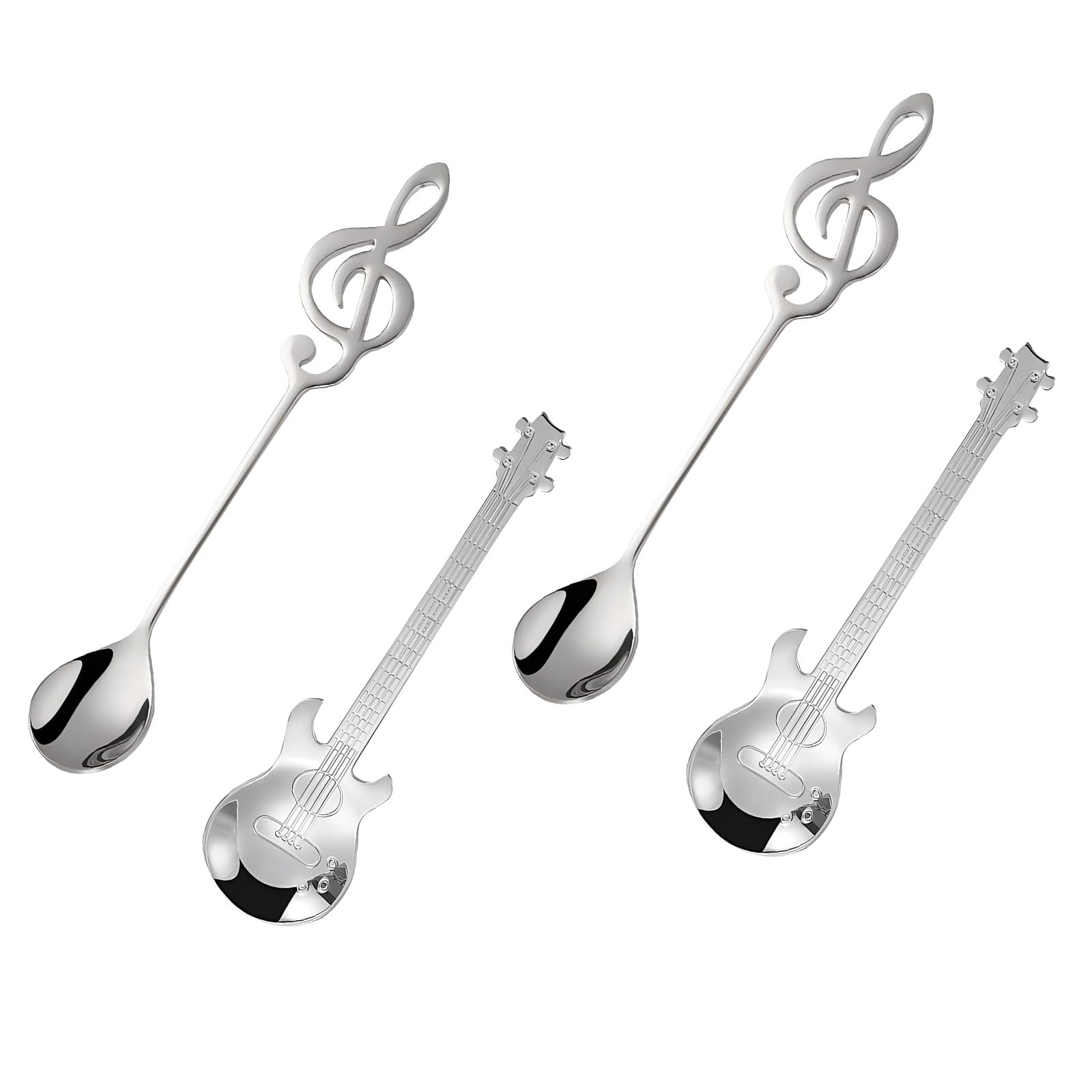 4 Pcs Guitar Coffee Teaspoons Stainless Steel Music Note Spoons Cute Tea Spoons Set for Stirring Mixing Sugar Dessert Jam Ice Cream