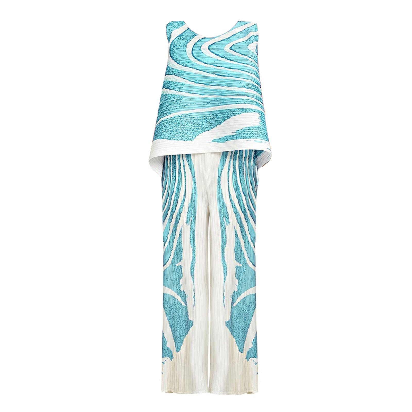 NHNKB Conjunto completo de ropa de mujer elegante conjunto de atuendo elegante para mujer de boda conjunto elegante celebración moda mujer verano sin mangas estampado casual traje de verano ropa para