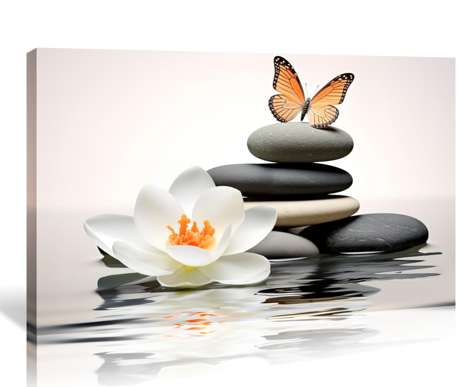 LYUNSHUO Zen Wall Art,Lotus Painting Canvas Print Wall Decor Spa Stones with Butterfly Pictures Relax Meditation Artwork for Home Living Room Bedroom