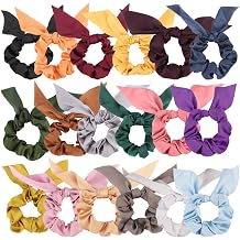 Chiffon Silk Scrunchies Set, 18 Pcs Solid Color Bow Ponytail Holders, Rabbit Ear Bowknot Hair Accessories for Women and Girls