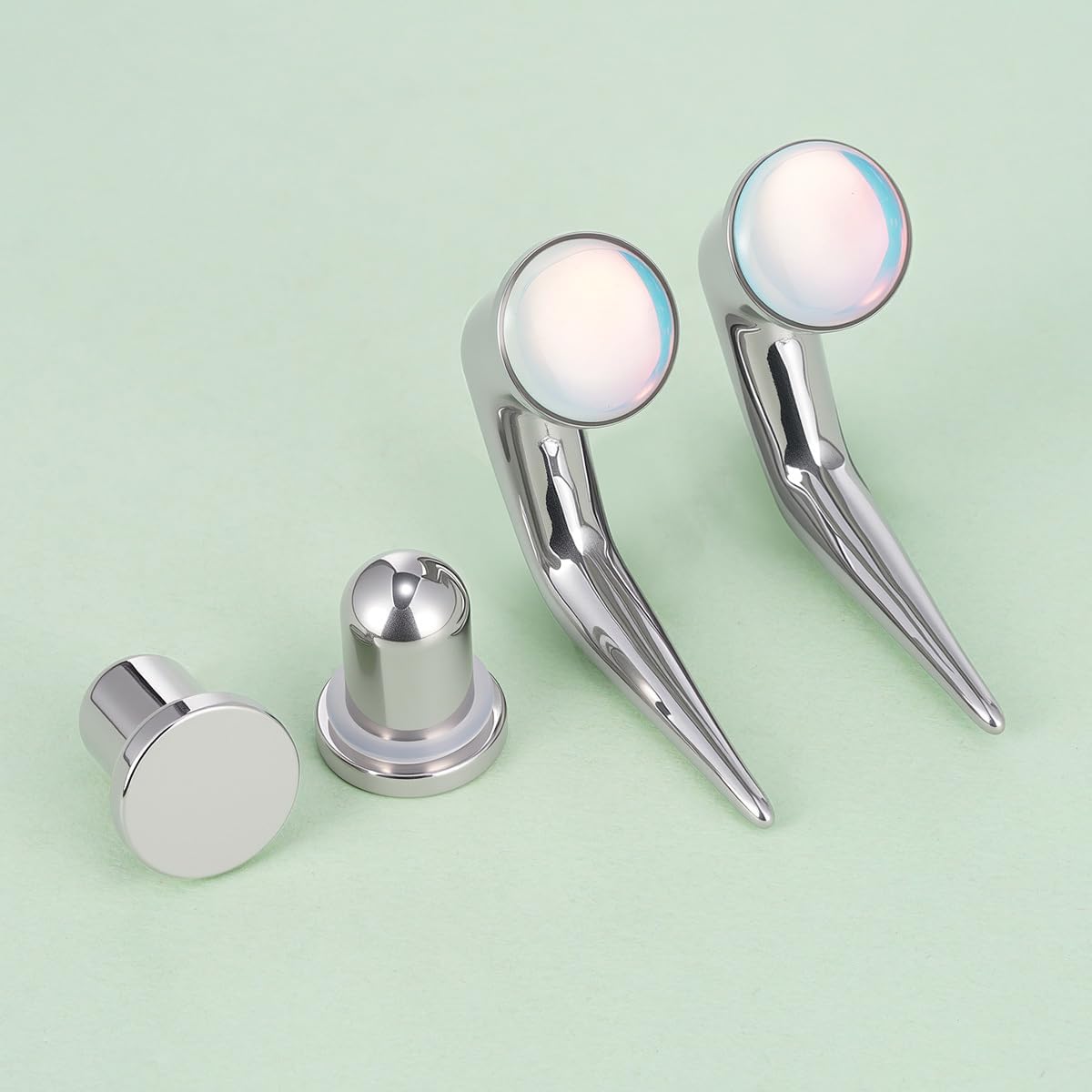 TBOSEN Stainless Steel Curved Taper with Opal Heart Cat Top and Flat Top Plugs Set O-Rings Body Piercing Stretching Kit Mix Sizes