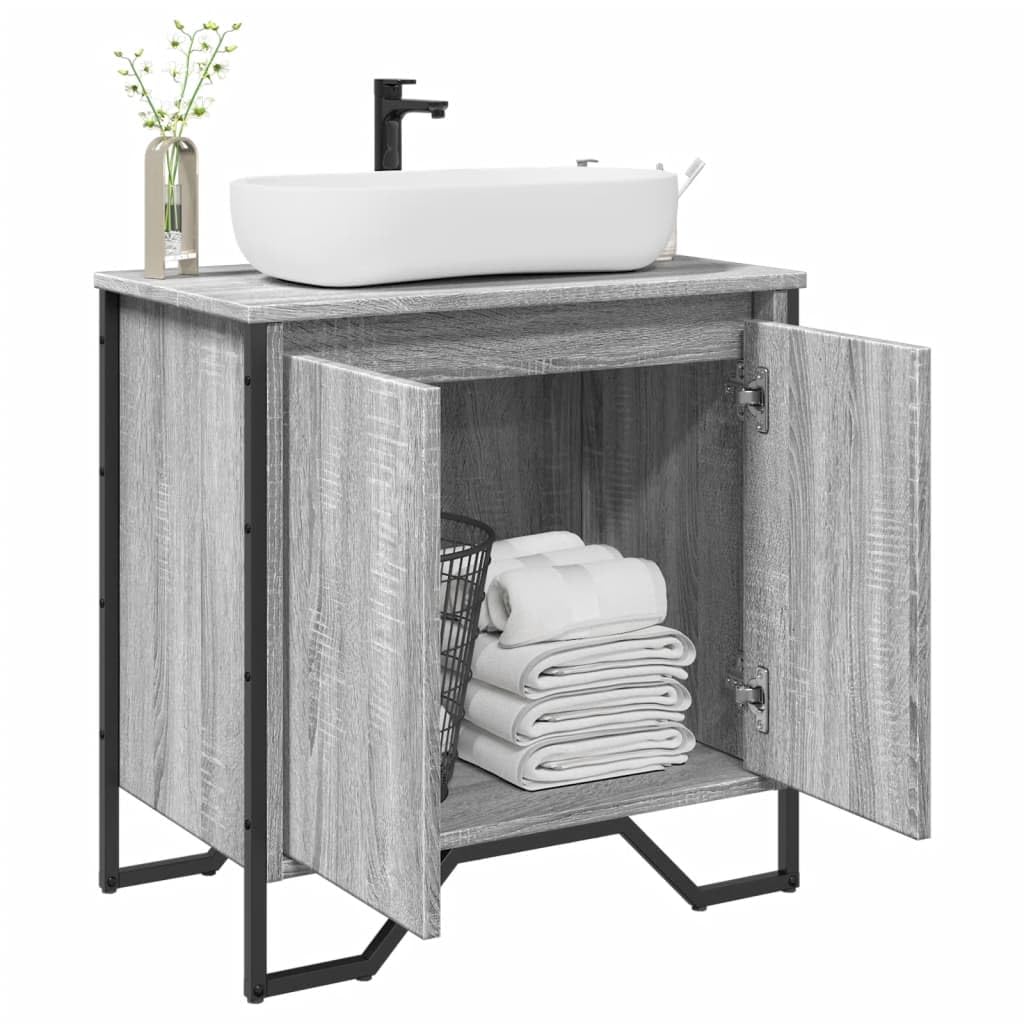 vidaXL Armoire lavabo de Salle de Bain Sonoma Gris 60x35x60 cm, Placard lavabo de Salle de Bain, Meubles de Salle de Bain, Meuble de Rangement sous lavabo