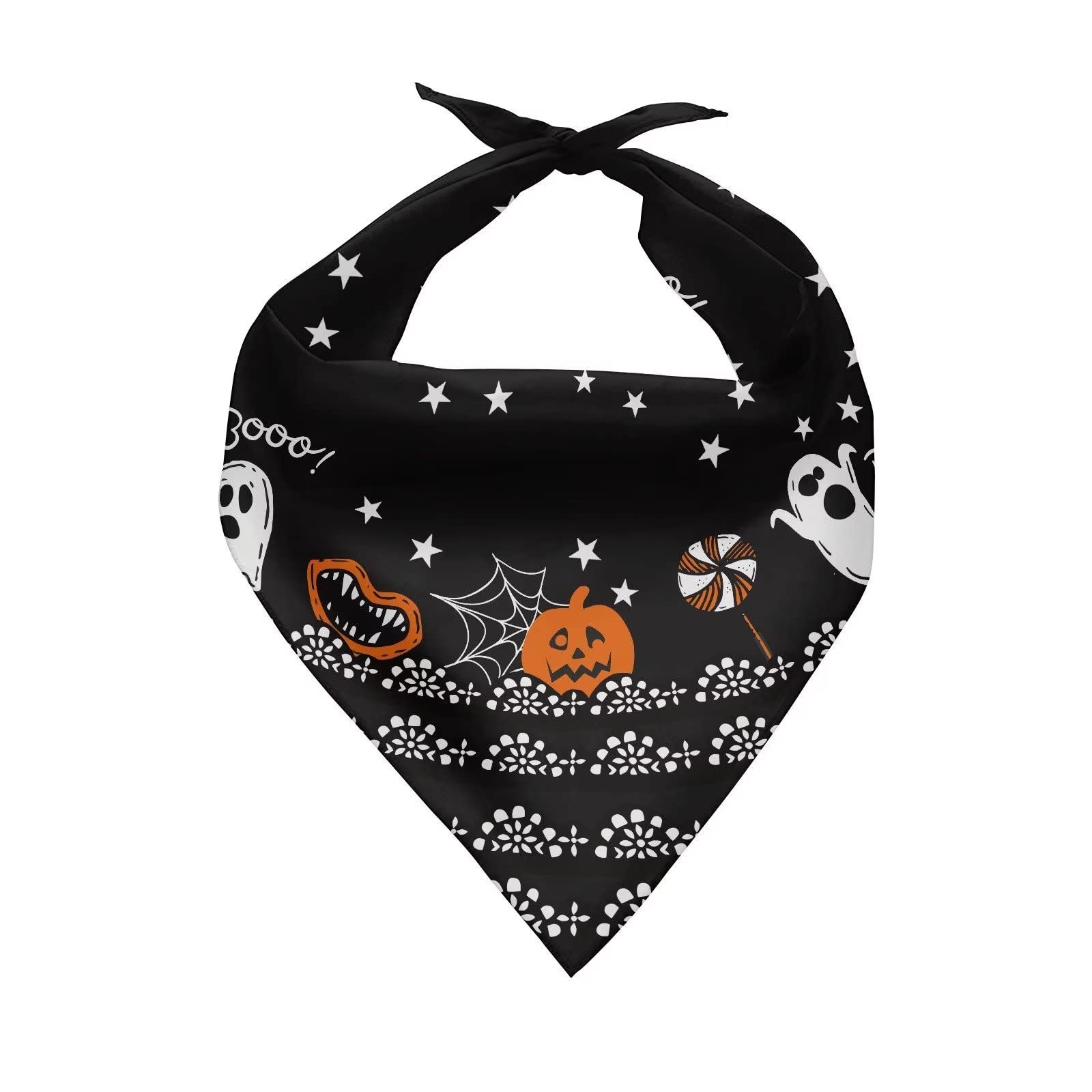 COEQINE Halloween Dog Bandanas Pet Decor for Medium Sized Dogs Cute Corgi Flower Design Pets Scarf Triangle Bibs Kerchief,Washable Bandana Costume Accessories,Print Ghost Pumpkin Black