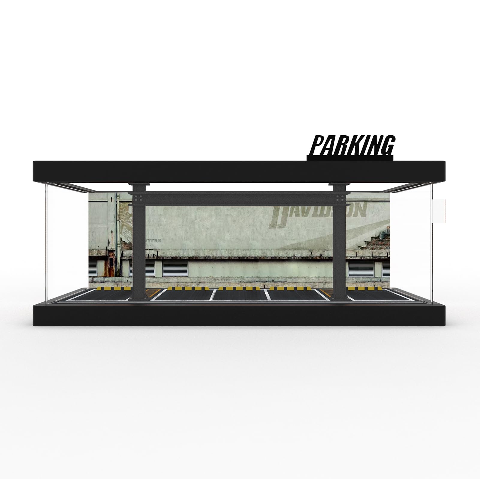 1/64 Diorama Plastic Display Case - Compatible with Hot Wheels Matchbox Mini GT Diecast Cars,for Model Car Display and Storage,Stackable Garage with LED Lights and Acrylic Cover (LM-Motor)