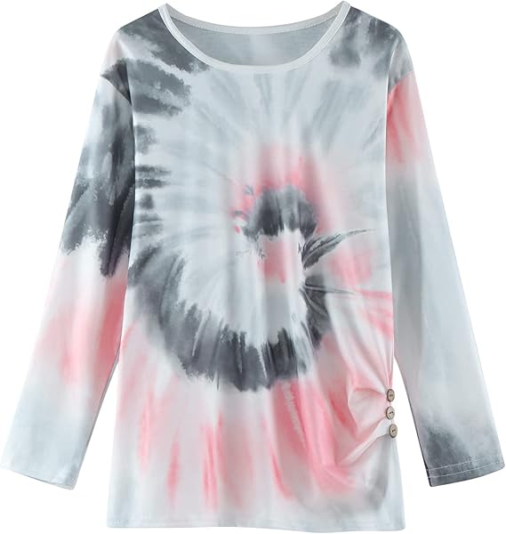 Amazon 男の子のtシャツタイトトップスゆったりボタンシャツネクタイ染色袖長い女の子カジュアル前結び Tシャツ カットソー 通販