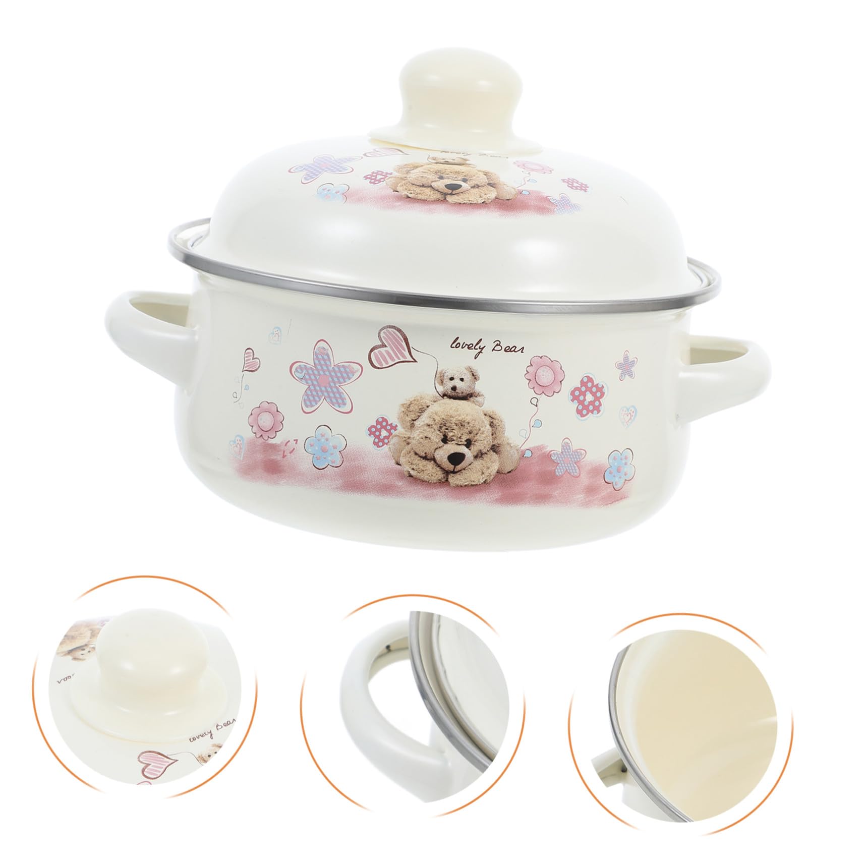 Marmite à Soupe en Émail Beige Couvercle, 1 Pièce, Style Pratique | Fond Plat, Double Poignée, Design Lisse, Ustensile de Cuisson pour Usage Domestique Style Aléatoire