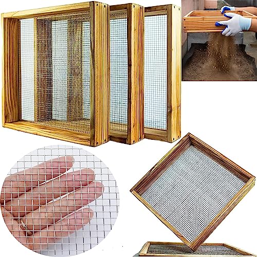 Bodensieb für die Gartenarbeit, Bodensieb aus Holz, handgehaltenes Gartensieb für Kompost,Massivholz-Kiessieb & Mesh-Kompostsieb Für Erde, Steine, Kompost, Unkraut, Sand, Schotter Und Saatgut (50x44)
