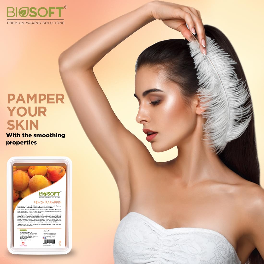 BIOSOFT Peach Paraffin Wax 500gm, Siutable For All Skin Types