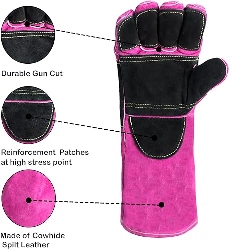 Miniatura 19 de Guantes de cuero para soldadura/barbacoa, 16 pulgadas, 932℉, guantes de soldadura resistentes al calor/fuego, guantes para horno, parrilla