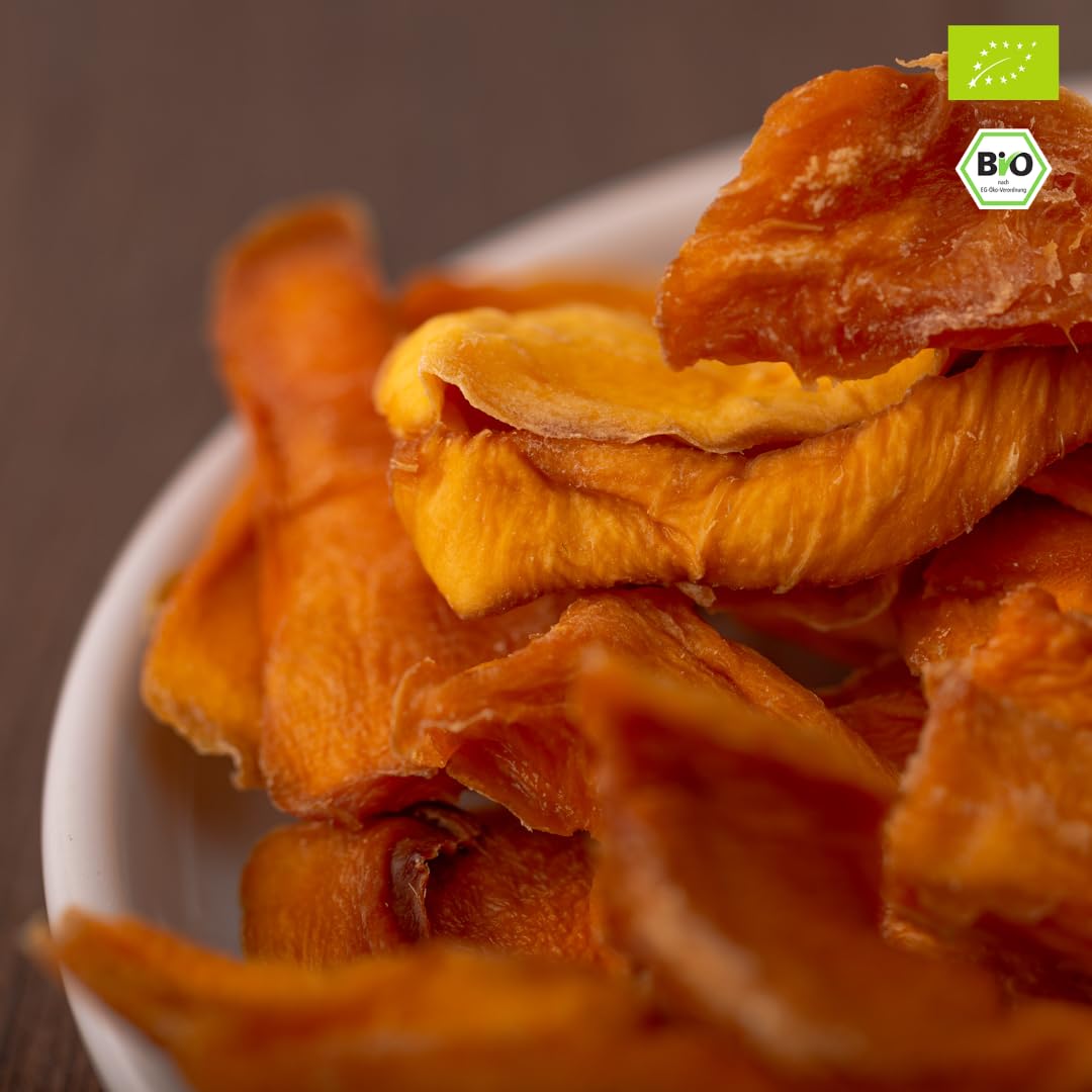 süssundclever.de® | Bio Mango, getrocknet | 1,0 kg | Mangostreifen | Sorte: Brooks | plastikfrei und ökologisch-nachhaltig abgepackt | getrocknete Mango Streifen