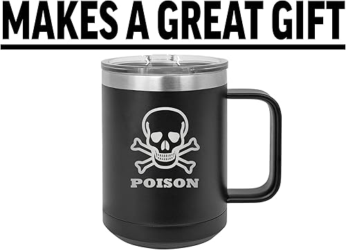 Miniatura 5 de Rogue River Tactical Divertida taza de café de veneno resistente de acero inoxidable negro taza de café con tapa, gran idea de regalo para papá,