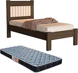 Cama Solteiro Bela Com Painel Ripado E Com Colchão (Chocolate/OFF)
