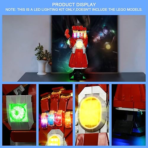 Miniatura 7 de VONADO Kit de luces LED para Lego Marvel Nano Gauntlet 76223, iluminación de bricolaje compatible con Iron Man Gauntlet Lego 76223 (sin modelo