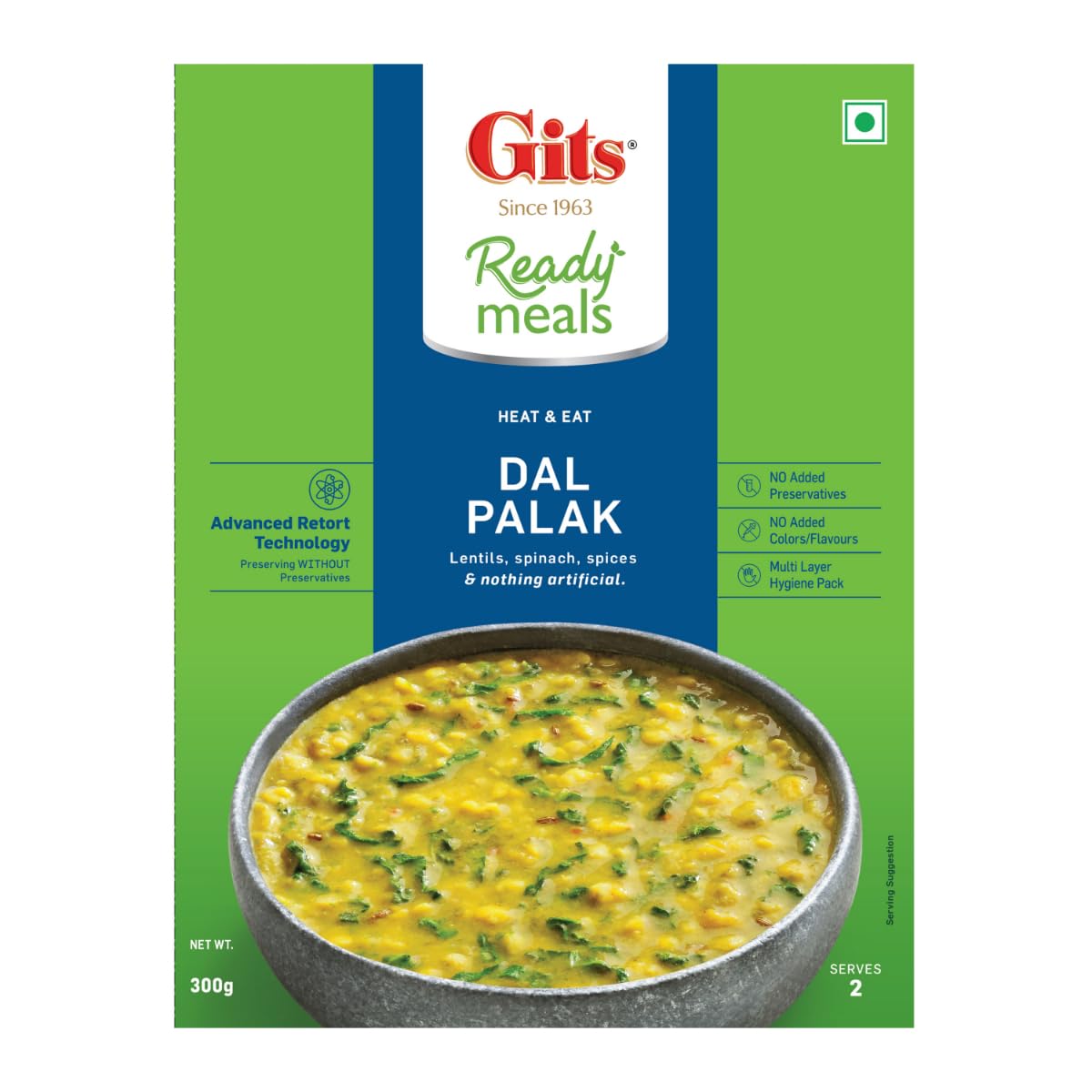 Gits Ready to Eat Dal Palak, Pure Veg Heat and Eat Indian Meal, Microwaveable, 300g Gits Ready to Eat Dal Palak, Pure Veg Heat and Eat Indian Meal, Microwaveable, 300g