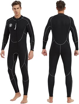 Lemorecn Men's Wetsuit 3mm, Front Zip Full Wetsuits for Men, Neoprene Thermal Swimsuit for Scuba Diving Surfing Snorkeling & Water Sports