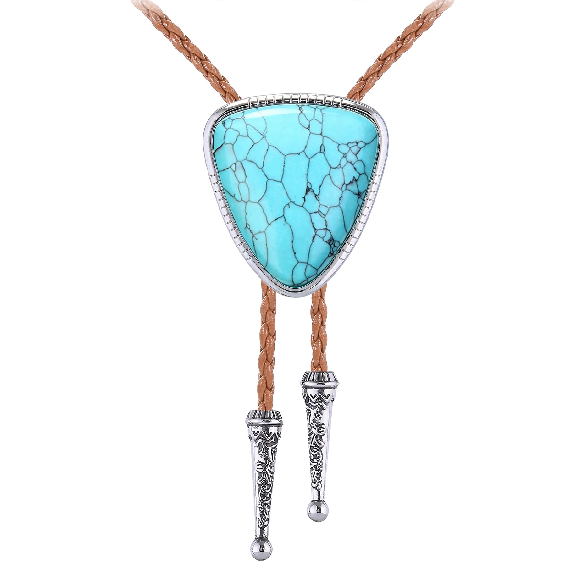 Jeilwiy Bolo Tie for Men Real Stone Westwern Cowboy Ties Silver Bolos Women Leather Necktie Gift for Birthday Christmas
