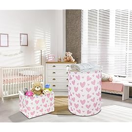 NTAOHAMPER Pink Heart Laundry Hamper, Laundry Basket, Girls Nursery Hamper,Waterproof Storage Bin for Bedroom,Clothes Organizer Basket, Room Decor(Pink Heart)