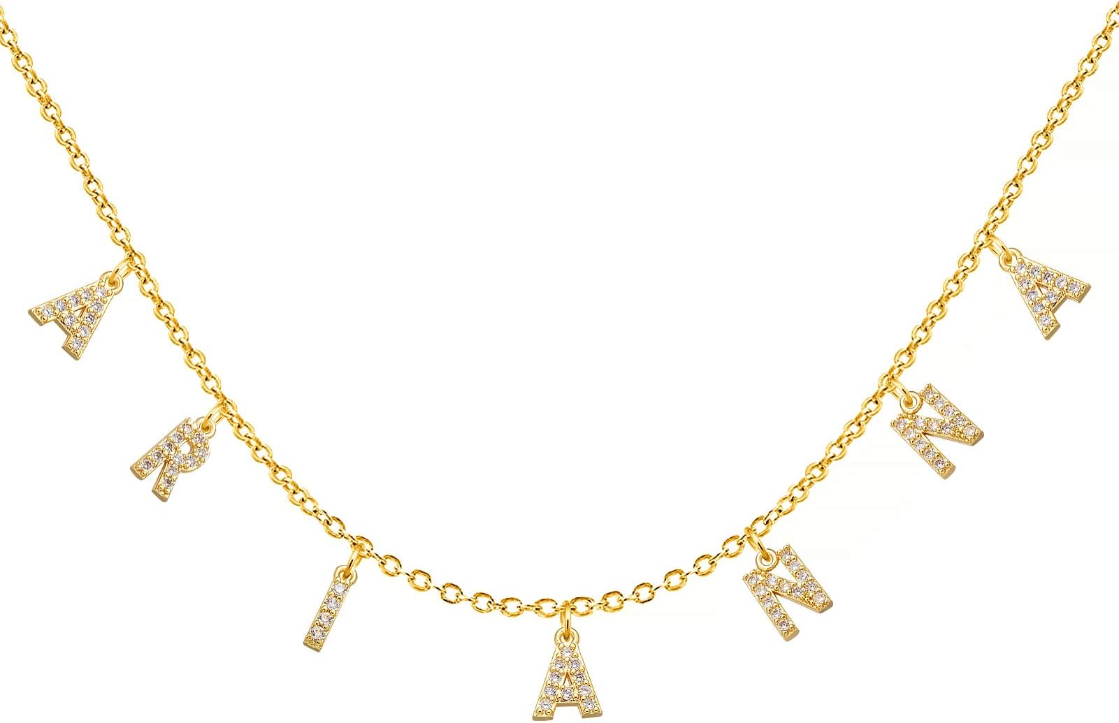 YSAHanYSAHan Iced Name Choker Necklace Personlized 18K Gold Plated Speced Out Initial Script Nameplate Pendant Jewelry Gift for Women Girls