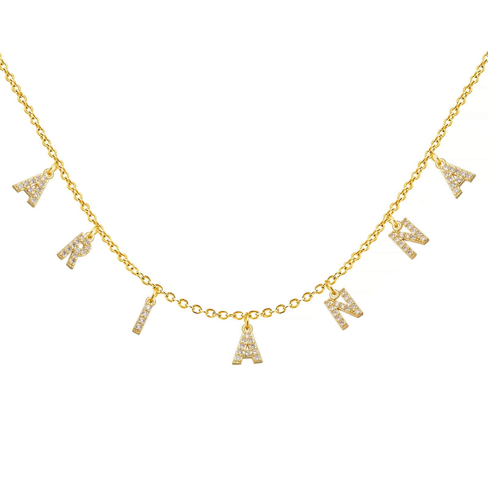 YSAHanYSAHan Iced Name Choker Necklace Personlized 18K Gold Plated Speced Out Initial Script Nameplate Pendant Jewelry Gift for Women Girls