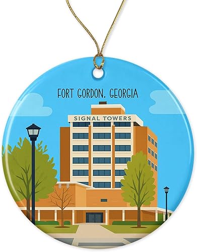 Fort Gordon Georgia Ceramic Ornament - Vintage Military Design Featuring Cyber Center of Excellence Illustration - Patriotic Christmas Tree