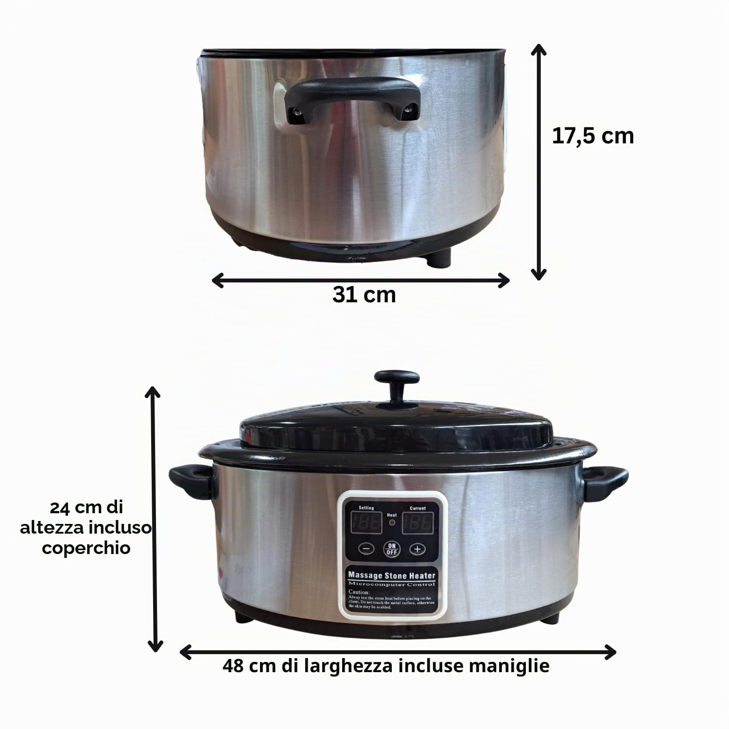 Set per massaggio con pietre calde Apparecchio riscaldante Riscaldatore 5,5 litri per pietre “calde” 45 pietre da massaggio per trattamenti termici Riscaldatore per pietre – Display digitale
