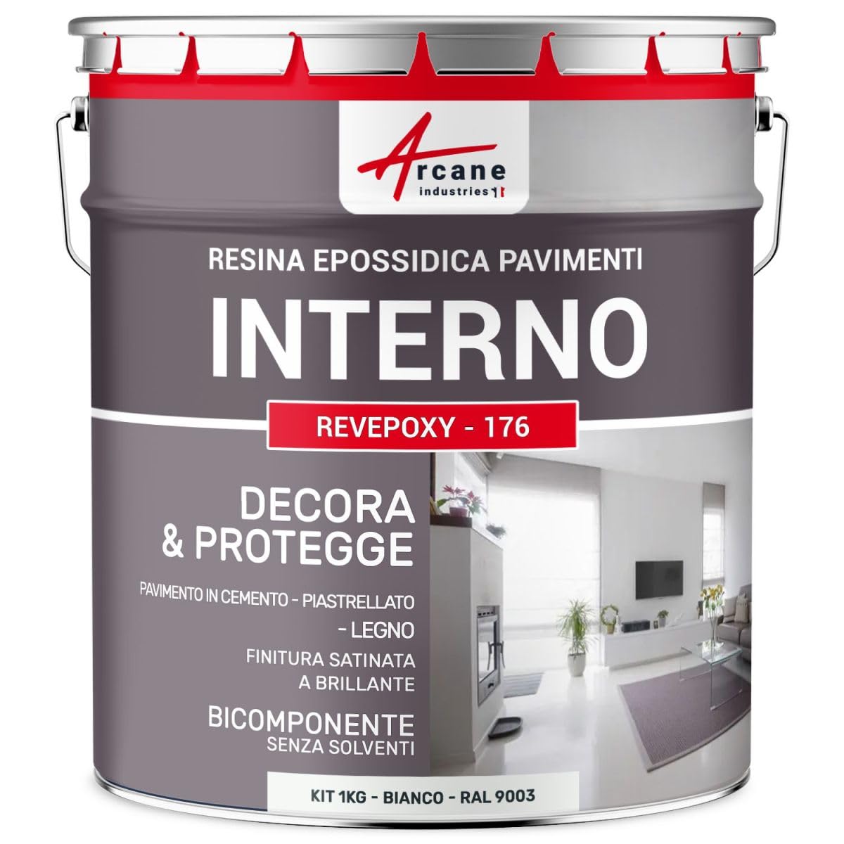 Resina Epossidica per pavimenti di cucina e bagno decorativa - REVEPOXY - 176-1 kg (fino a 5 m² in 2 strati) Bianco - RAL 9003 - ARCANE INDUSTRIES