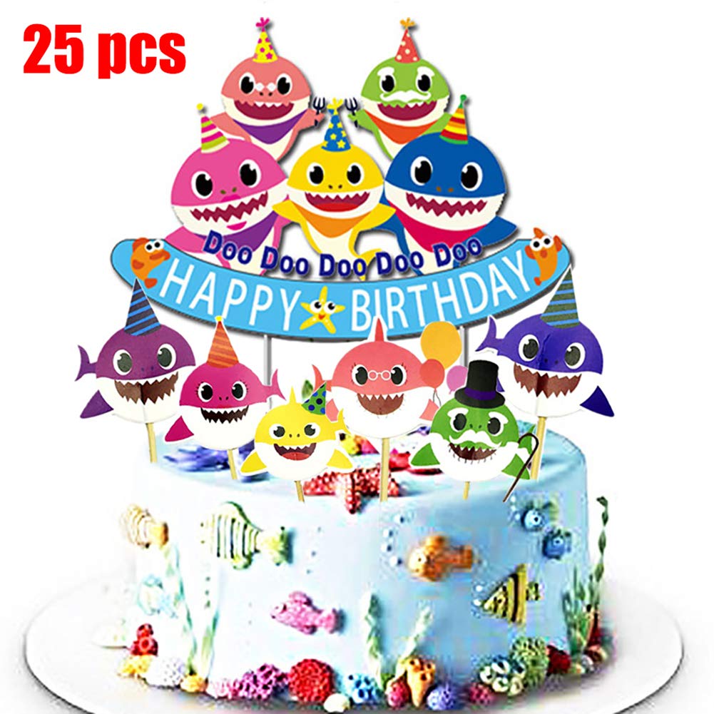 Buy 25PCS Small Shark Family Birthday Cake Topper and Cupcake Toppers
