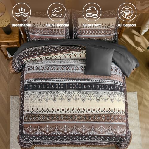 Image of Boho Comforter Set Full Size,8 Pieces Brown Black Striped Bedding Set