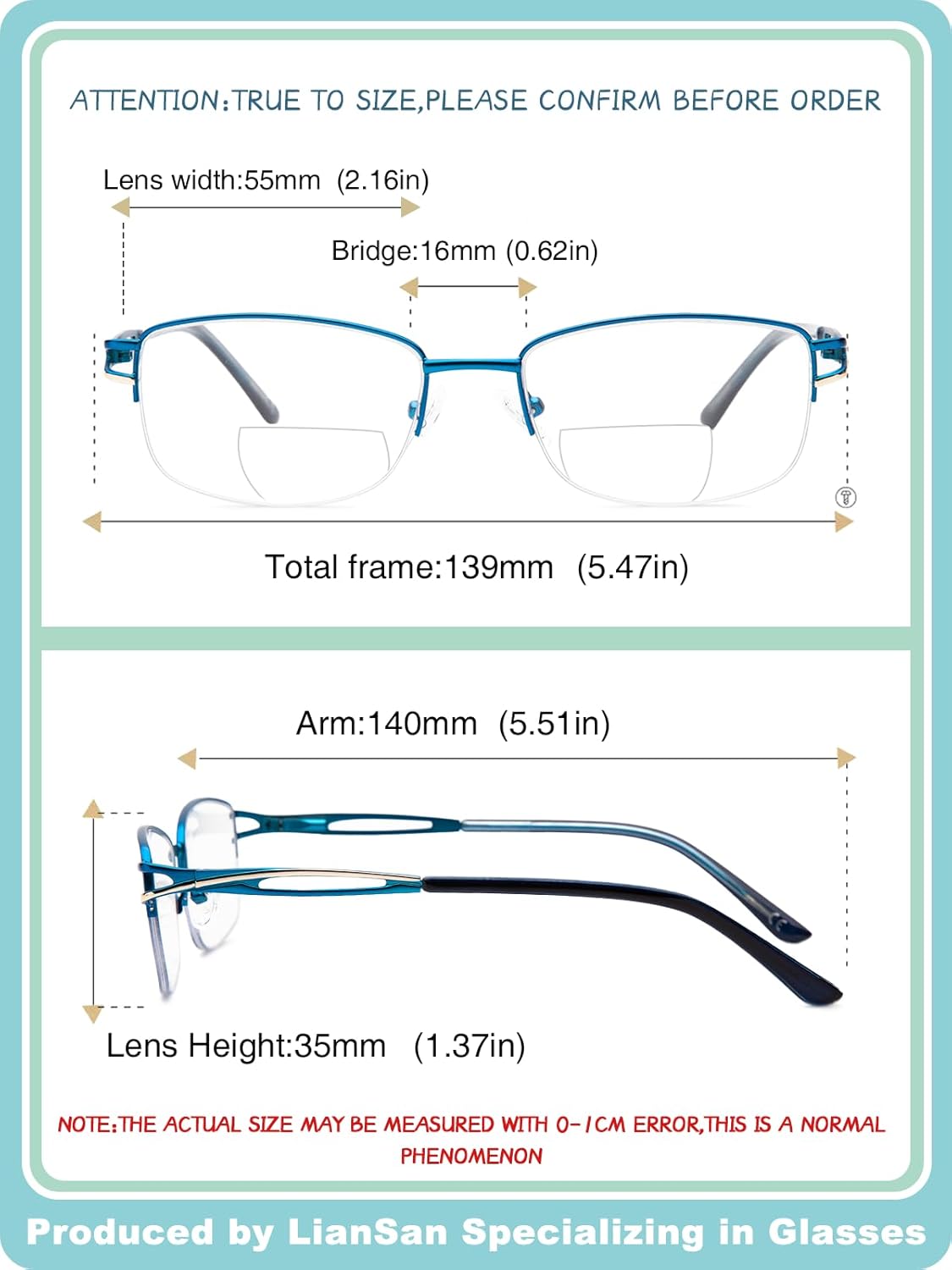 LianSan Metal Bifocal Reading Glasses for Women,Stylish Half Rim Zero Top Blue Light Blocking Computer Reader - Image 4