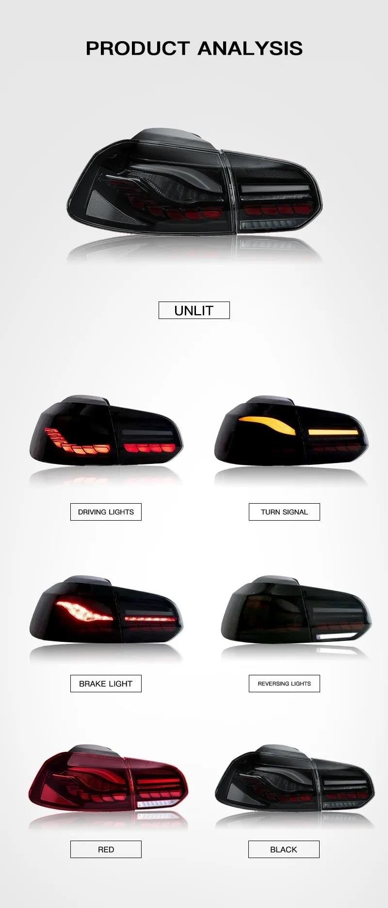 Fanale Posteriore Lampada Freno Per VW Per Golf 6 2010-2015 2016 2017 Animazione LED Luci Rimorchio Lampada Coda Posteriore DRL Segnale Automotive Plug And Play Accessori Auto(Light Black 2PCS)