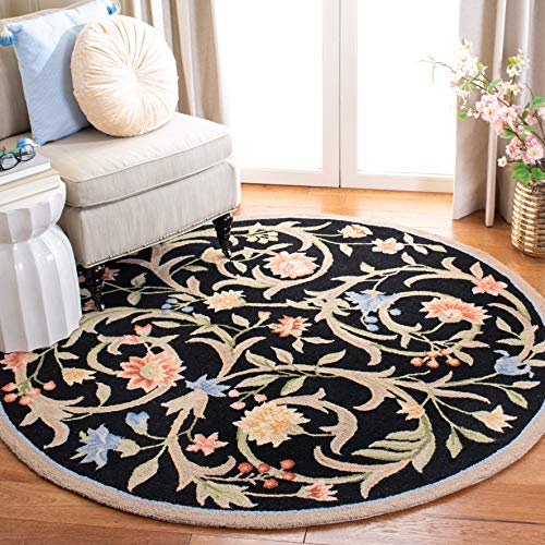 SAFAVIEH Chelsea Collection 4' Round Black HK248B Hand-Hooked French Country Wool Area Rug