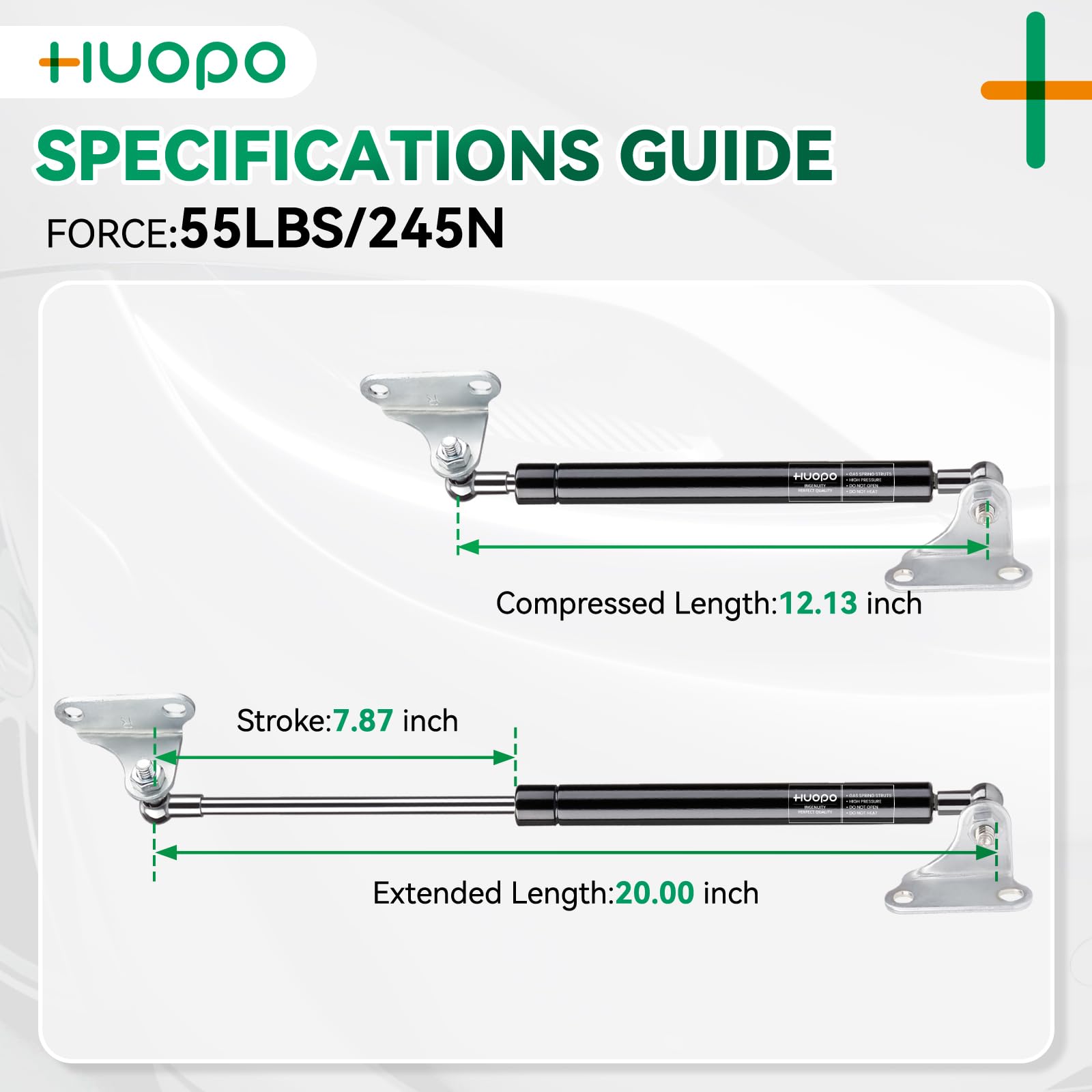 HUOPO 20 inch 55lb/245N Gas Shock Strut Spring Lift Support for RV Bed Storage Cover Door Lids Floor Hatch Boat Shed Window Custom Heavy Duty Tool Box Toy Lid Basement Doors TV Cabinet, Set of 2