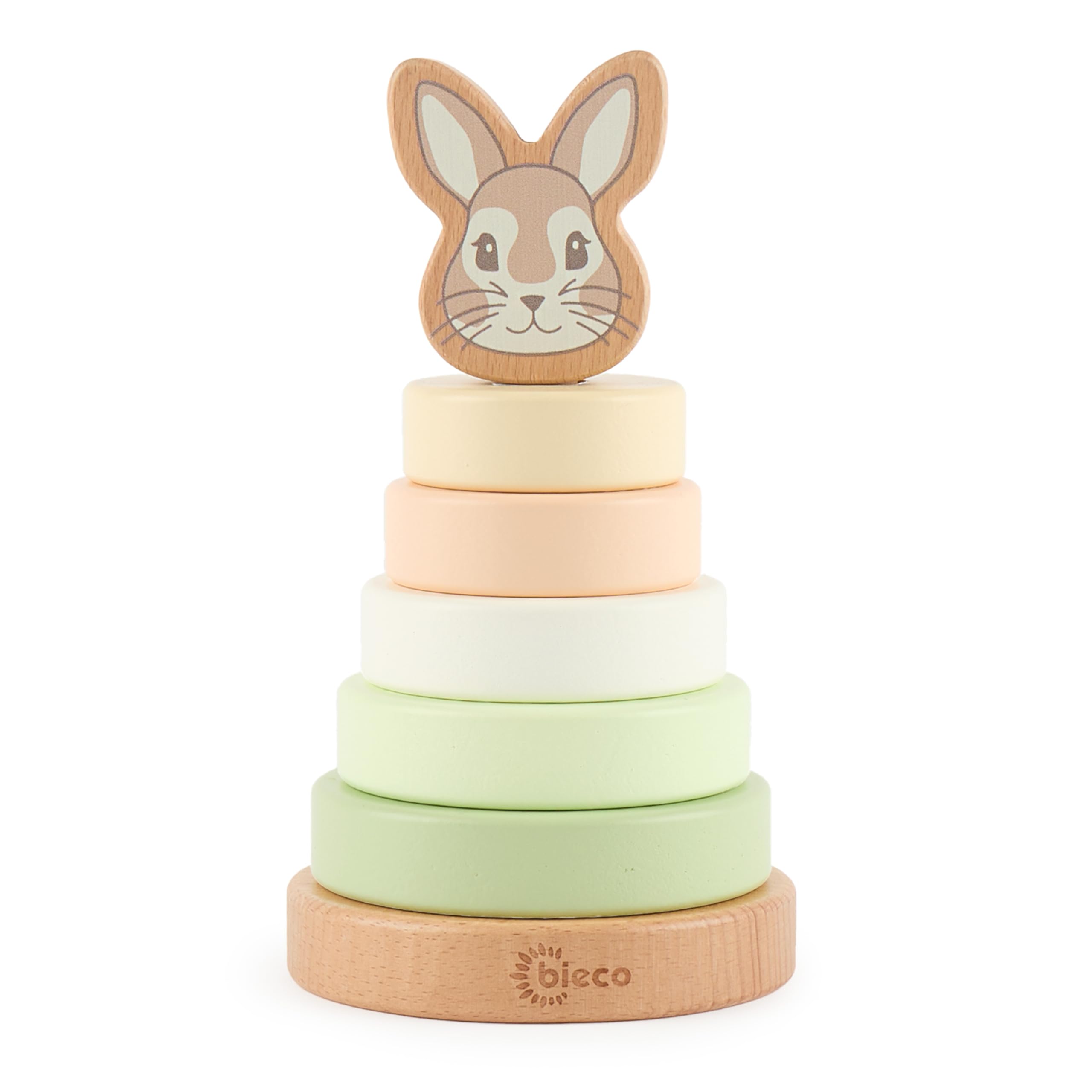 Bieco Baby Rabbit Fine Stackable Tower | Sustainable Wood FSC | 19 cm | Slot Set from 1 Year of Stacking Wooden Rings for Babies from 1 Year Old Stackable Tower for Babies to