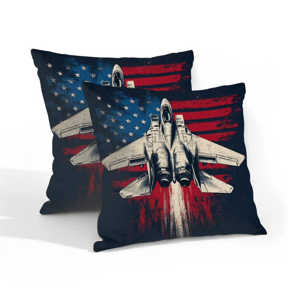Outdoor Pillow Covers Waterproof Pillowcases 18x18in Set of 2 4th of July American Flag Fighter Jet Decorative Throw Cushion Case for Couch Sofa Garden Patio Furniture