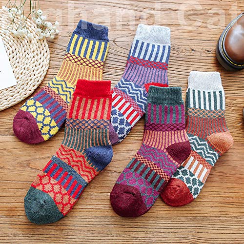 Image of IIG 5 Pairs Women's Vintage Style Thick Wool Warm Winter Crew Socks