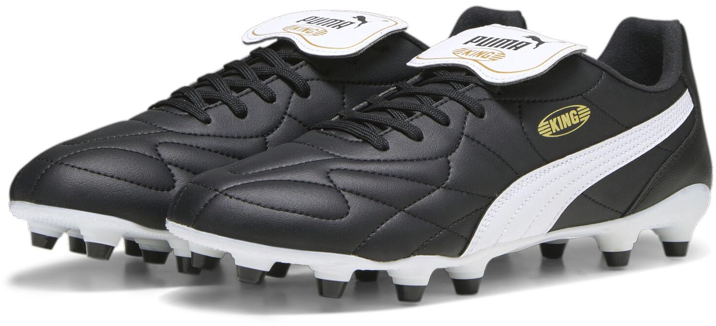 PUMA King Top Firm, Artificial Ground Soccer Cleats Puma Black/Puma White/Puma Gold 8.5 D (M)