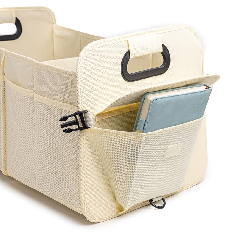 Image of JVCV XL Car Trunk Boot Organizer Collapsible Multi-Compartment Car Storage Waterproof 600D Oxford Polyester Reinforced Handles suitable for any Car Suv Sedan Minivan Anti Slip Bottom (XL - Beige).