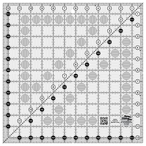 Creative Grids Quilt Ruler 12in x 12in Square – CGR12 – Made in USA, Non-Slip Grip Acrylic Quilting, Sewing, Crafting, Patchwork Ruler for Measuring & Cutting Fabric