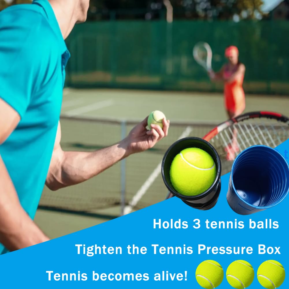Presurizador de pelotas de tenis y caja de almacenamiento, 14 PSI, restaura 3 pelotas de tenis a un rebote como nuevo, azul