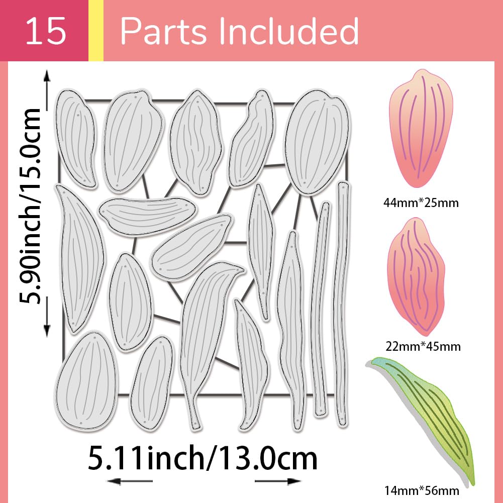 Set Fustelle In Metallo Tulipano Con Foglie - 12x10 Cm - Per Scrapbooking E Biglietti - 5