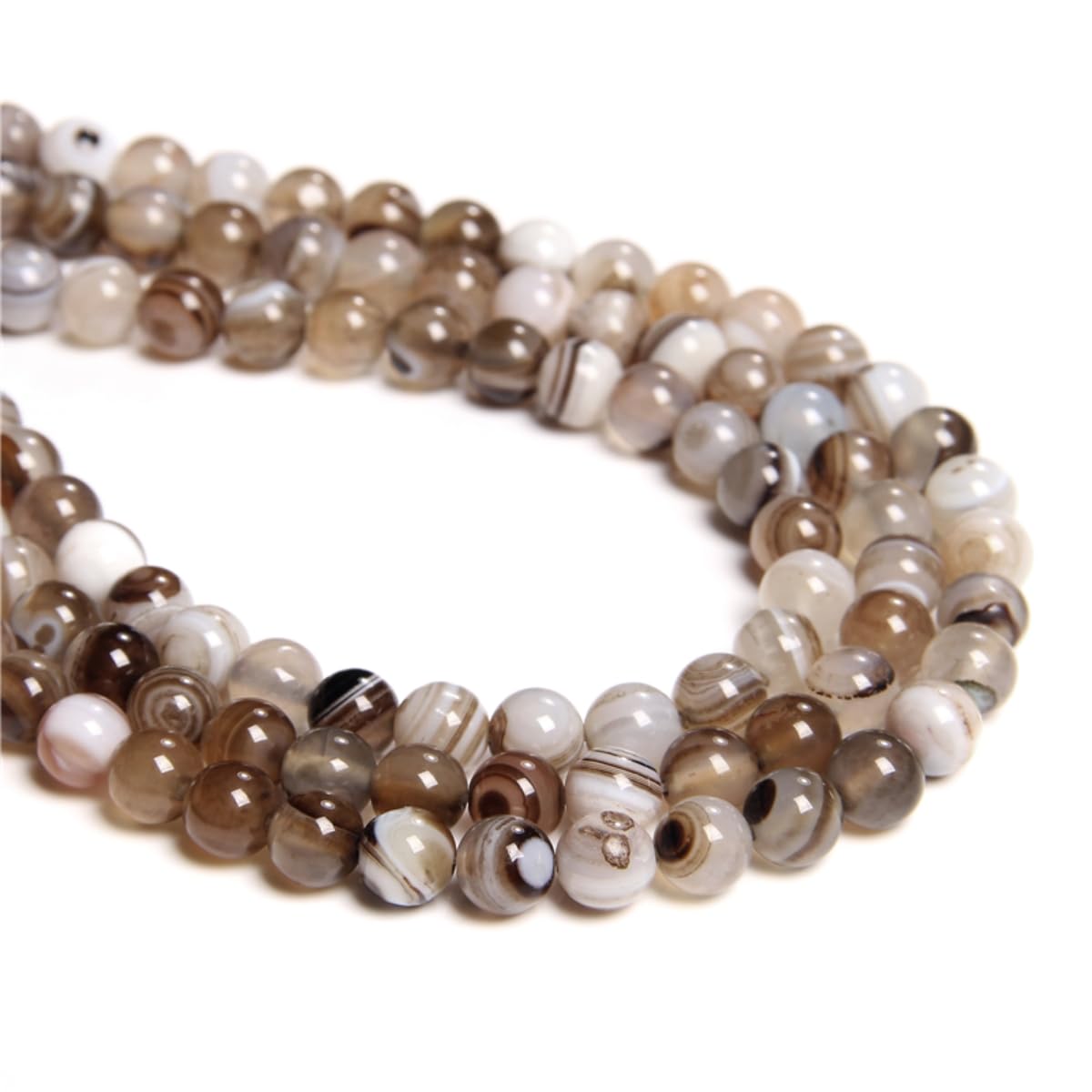 45PCS 8mm Natural Light Brown Striped Agate Round Smooth Loose Spacer Beads Hole Size 1mm Gemstone Energy Healing DIY Beads for Bracelet Necklace Jewelry Making