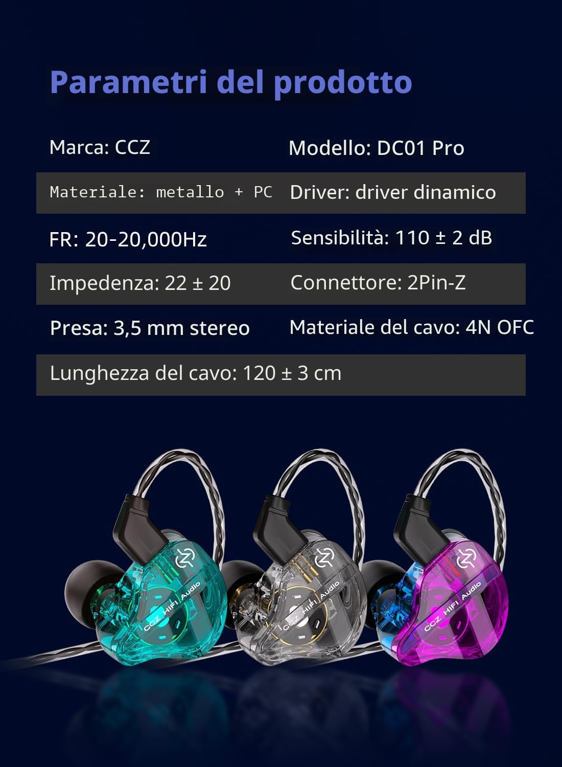 Yinyoo CCZ DC01 PRO Cuffie con Filo,Bassi profondi In Ear Monitor Auricolari,Potente Diaframma Composito Magnetico,Comodo Cuffiette con Cavo OFC di Trasmissione Stabile ad alta Purezza per Gaming