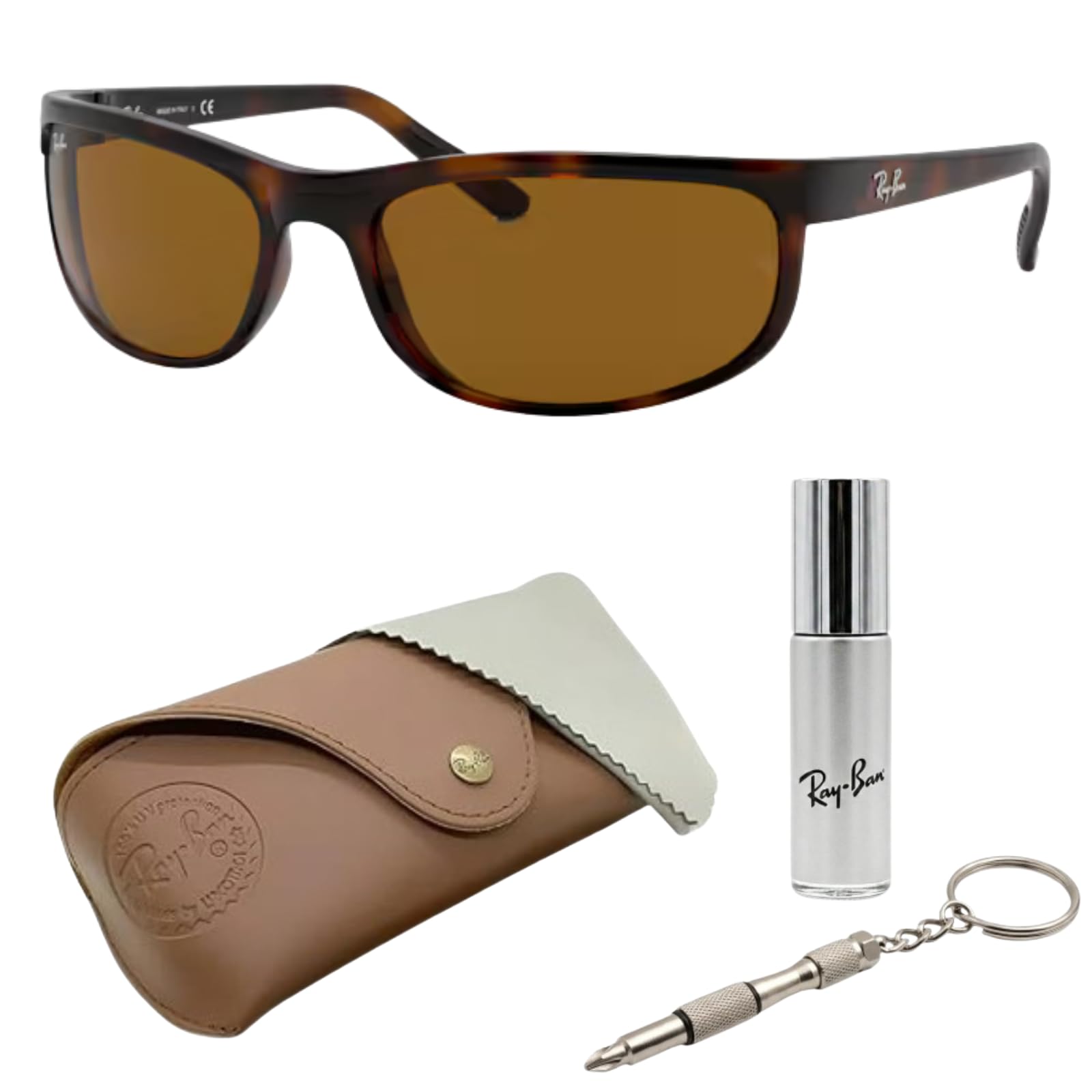 Photo 1 of **broken and a broken eye***Ray-Ban RB2027 Rectangle Shape Non-Polarized Sunglasses for Men & Women – Includes Official Rayban Eyewear Kit – Ideal Formal & Casual Wear Sunglasess – Brown Lens