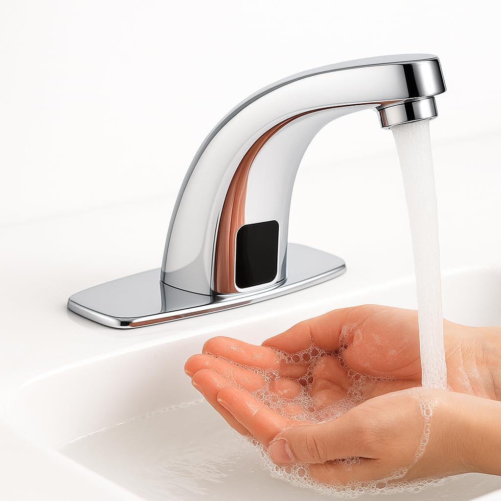 RFV1 Automatic Brass Sensor Tap for Bathroom, Touch Less Hand Free Sensor Tap for Washbasin with Foam Flow Water, 5 Inch Height. AC and Battery Operated (Cold Only)-image-27