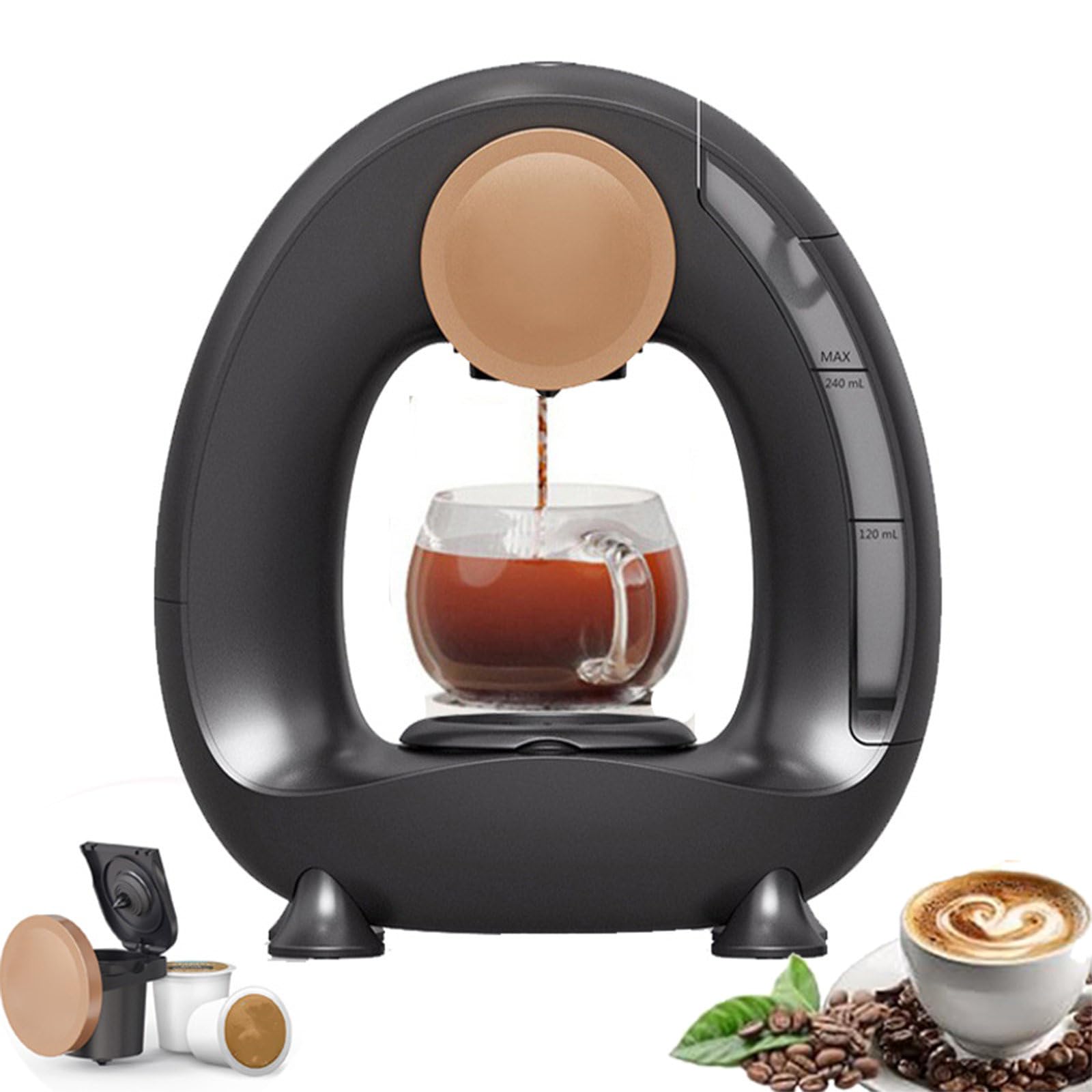 Portable Drip Coffee Maker, Single-Serve Coffee Maker, 85 °C Constant Temperature, 20S Fast Heating Extraction, 240ml Removable Water Tank for Office Home Black-K-CUPcapsule