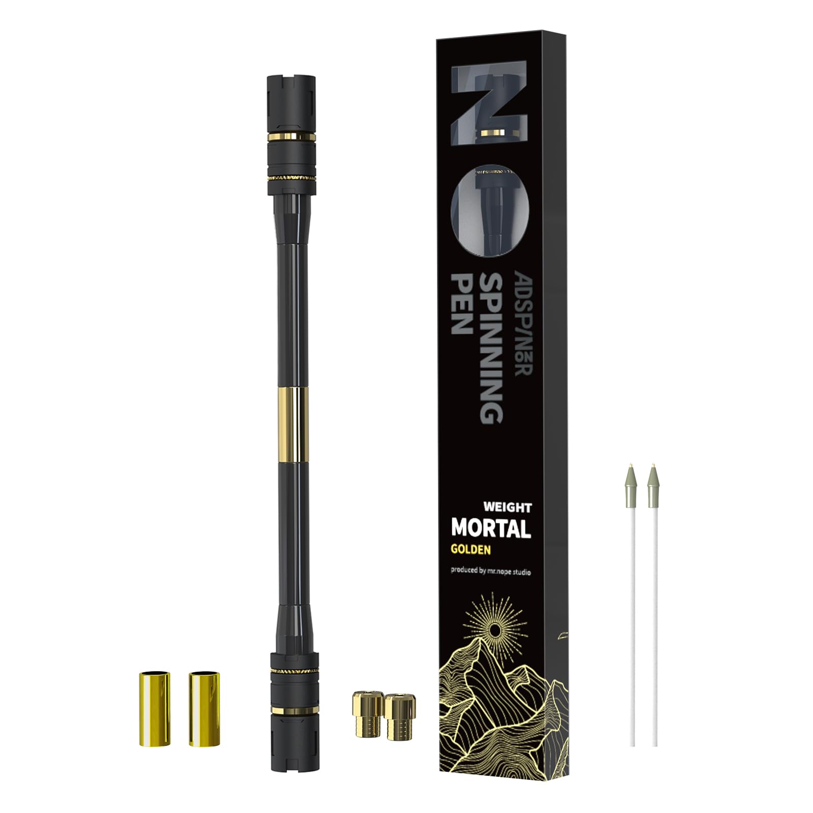 Mr. Nope Weighted Mortal Spinning Pen Mod Advanced Trick Spin Pen for Precision & Practice Heavier, Balanced, Anti-Slip Grip, Writable Brass Weights (Gold)