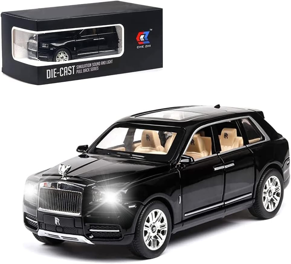 Image of Exquisite car Model 1 /24 Rolls-Royce CULLINAN Model Car,Zinc Alloy Pull Back Toy car with Sound and Light for Kids Boy Girl Gift. (Black)