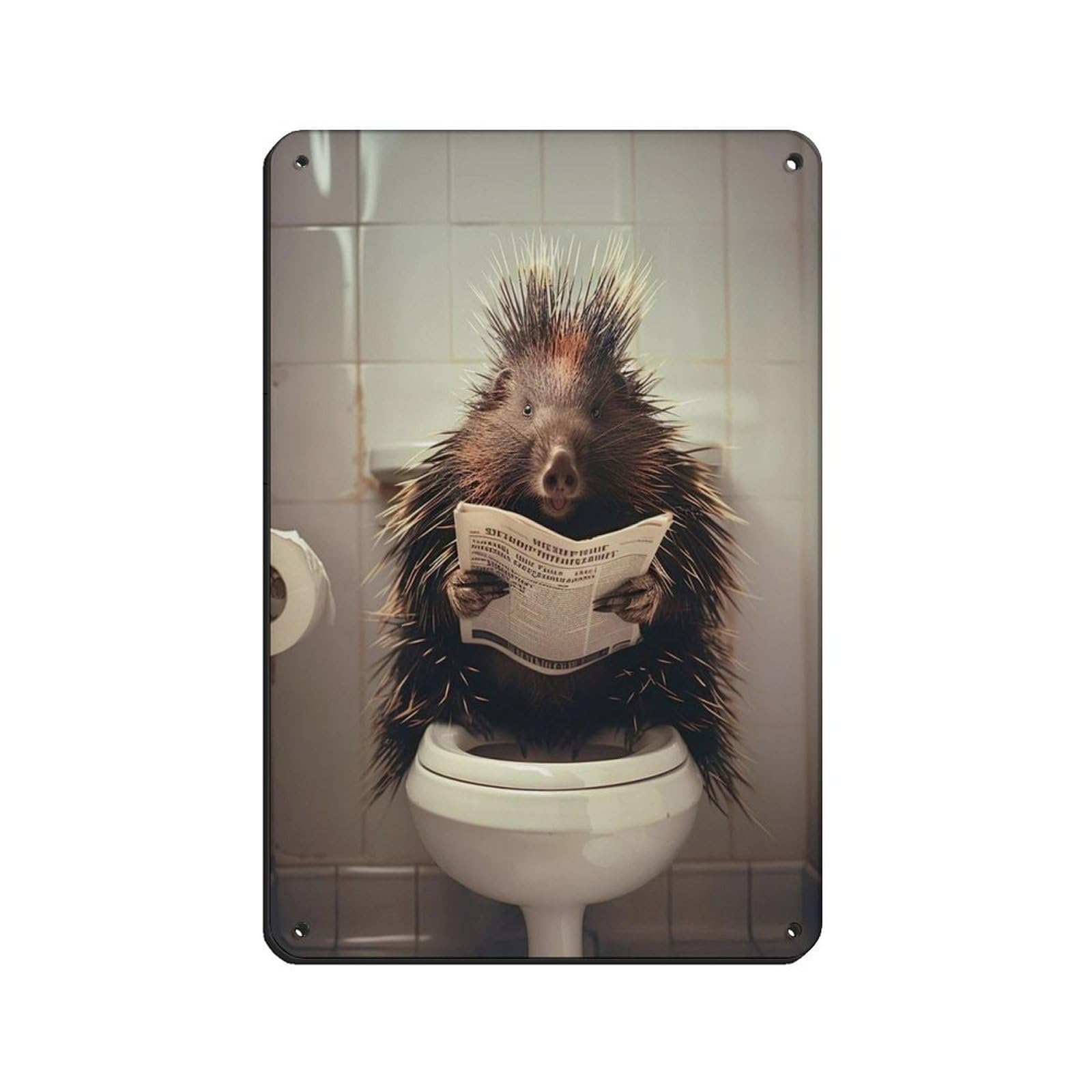 Porcupine Sitting on The Toilet Reading A Newspaper (9) Tin Sign Vintage Metal Pub Club Cafe Bar Home Wall Art Decoration Poster Retro 8x12inch(20x30cm)