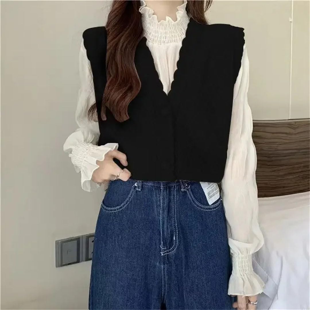 Gilet da donna con bottoni, scollo a V, elegante, lavorato a maglia