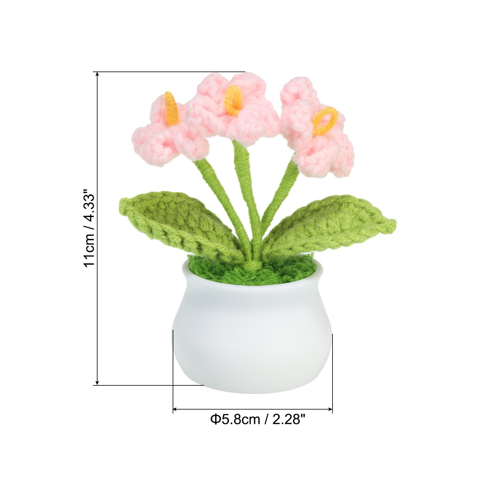 PATIKIL Crochet Flowers, Handmade Knitting 3 Head Forget Me Not Artificial Woven Small Potted with Stems for Valentine's Gifts Home Wedding Party Office Tables Decoration, Pink - Image 2